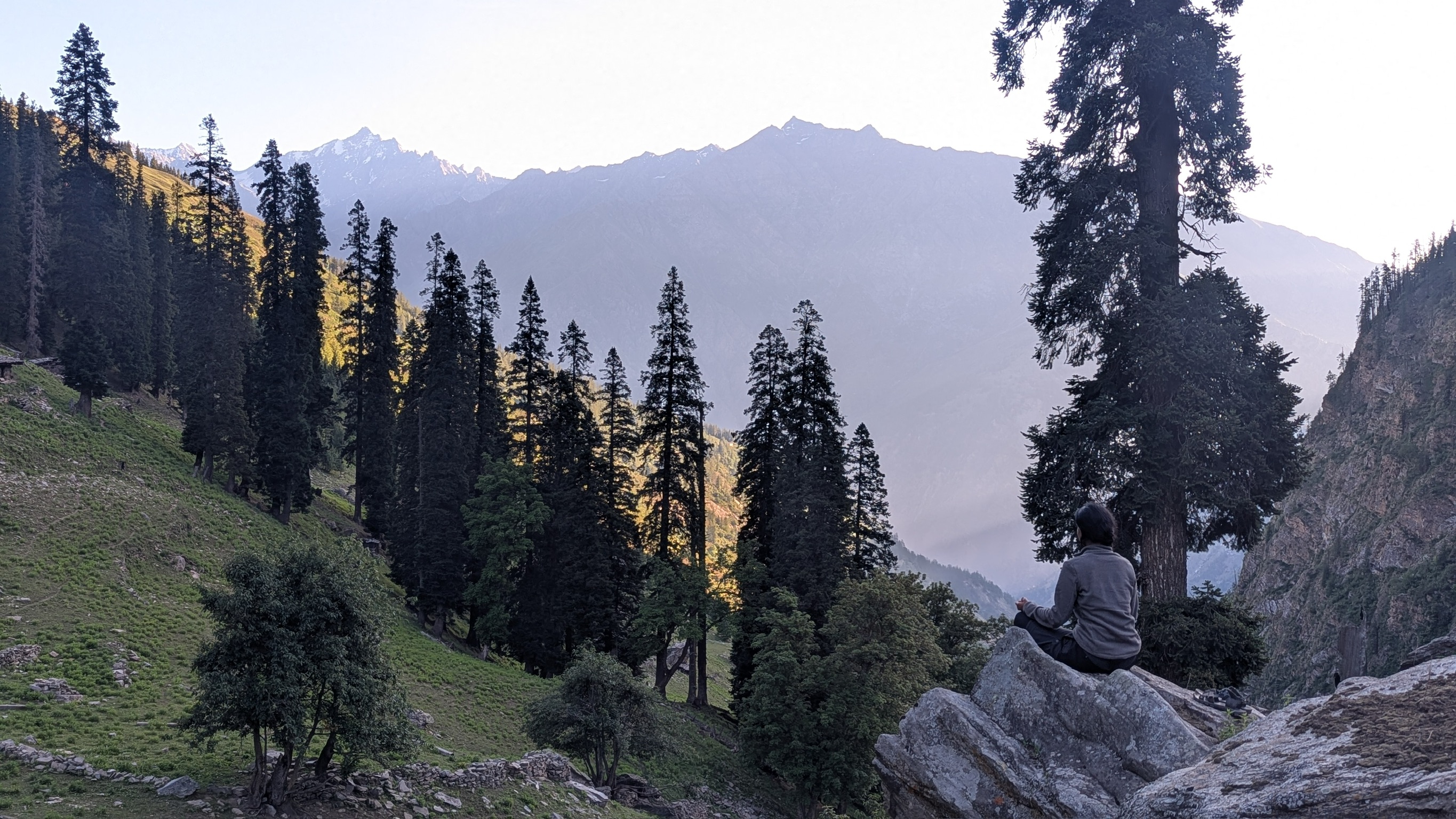 meditating in mountain
